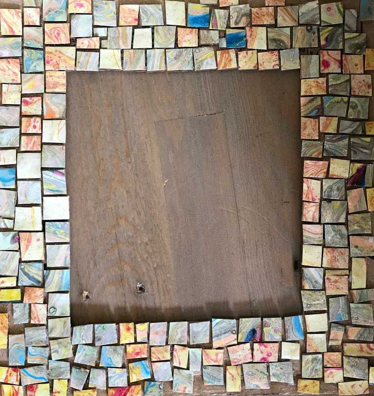 Mosaic frame using cardboard and marbled paper