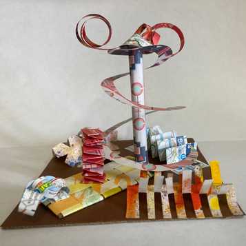 Paper sculpture using a range of recycled and origami paper