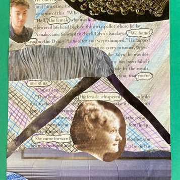 Collage using book paper inspired by the artist Tom Philip's 'A Humamanet' work