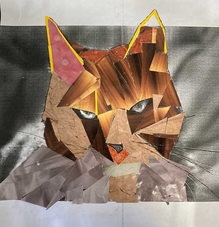Cat image using cut out magazine paper